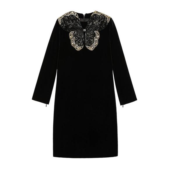 Gucci - Crystal And Sequinned Butterfly Velvet Dress - IT 40